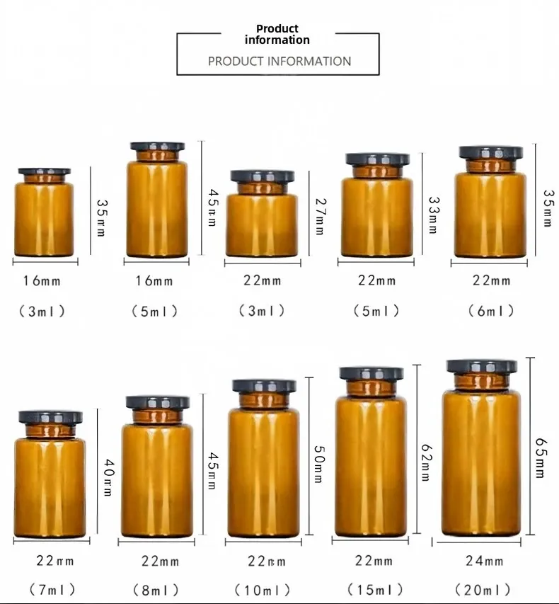 Amber vial size chart from 3ml to 20ml — 3 - 10ml vial dimensions for PETG Vial Storage Box